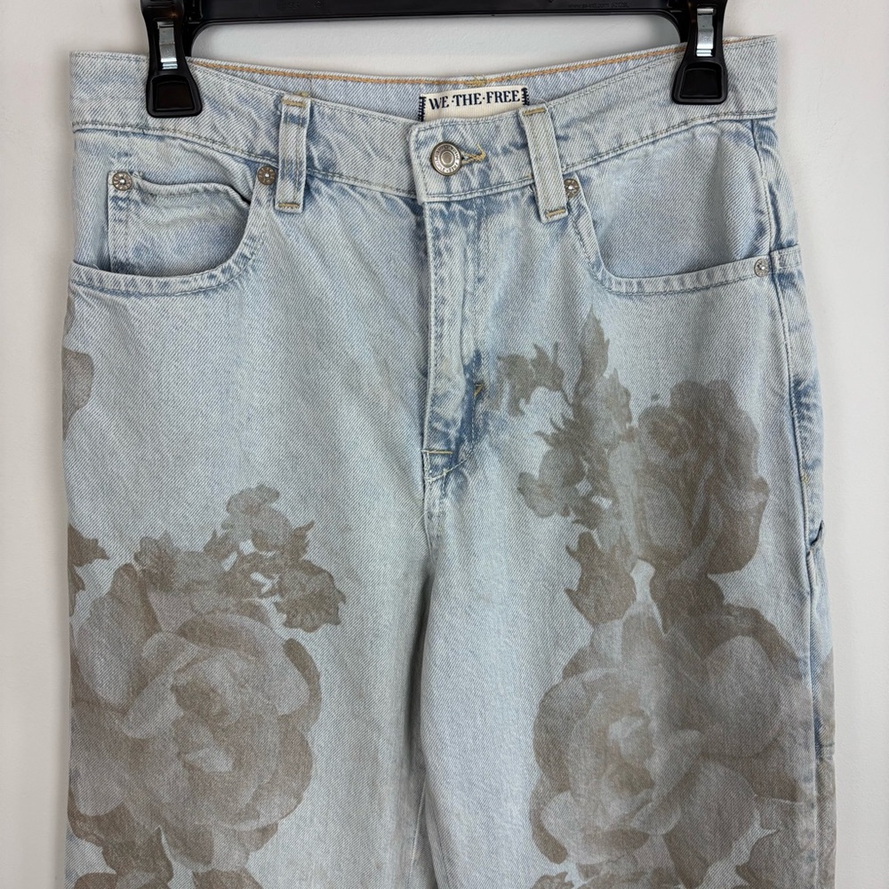 Free People Tinsley Printed Wide Leg Jeans in Daylight Combo Size 28 - Picture 3 of 16